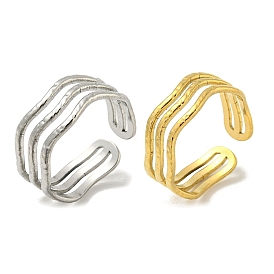 304 Stainless Steel Triple Lines Open Cuff Ring, Wave