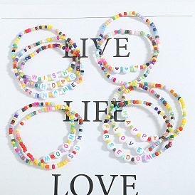 Bohemian Style Colorful Beaded Letter Heart Bracelet - Sweet and Versatile.