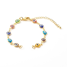 Fabricación de pulsera de cadena de eslabones de murano mal de ojo, cierre de pinza de langosta latón, colorido