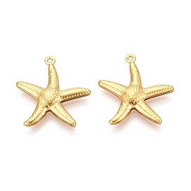 304 Stainless Steel Pendants, Starfish Charms, Ion Plating(IP)