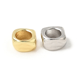 Brass European Beads, Irregular Square, Large Hole Beads, Cadmium Free & Lead Free, Rack Plating, Long-Lasting Plated