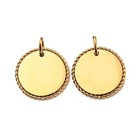 304 Stainless Steel Pendants, with Jump Ring, Flat Round Charm