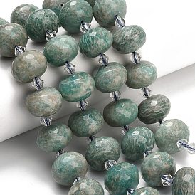 Природных амазонит бисер нитей, рондель, граненые, со стеклянными бусинами