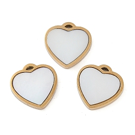 Ion Plating(IP) 304 Stainless Steel Charms, with Pave Shell, Heart Charm