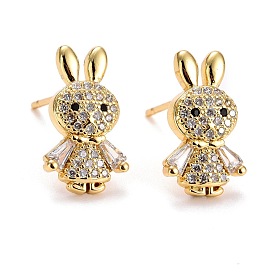Rabbit Cubic Zirconia Stud Earrings, Real 18K Gold Plated Brass Earrings for Women, Lead Free & Cadmium Free