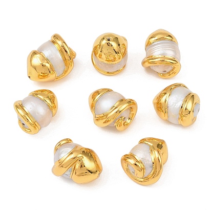 Натуральный жемчуг картофельные шарики, с латунной фурнитурой , цветочный белый