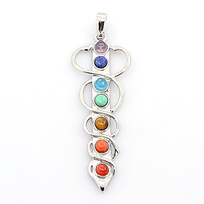 Pierres précieuses chakras grands pendentifs, avec les accessoires en alliage, platine