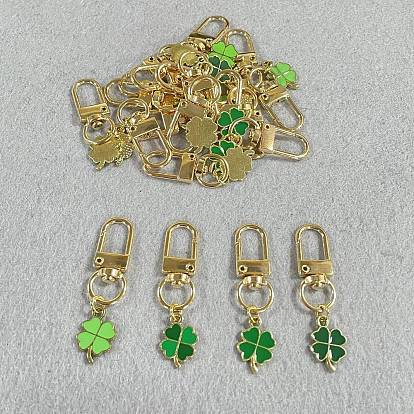 20Pcs 4 Styles Alloy Enamel Pendant Decorations, Clover, with Alloy Swivel Clasps