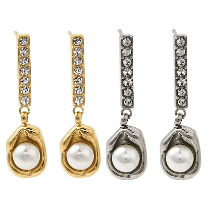 Ионное покрытие (ip) 304 серьги-гвоздики из нержавеющей стали со стразами и искусственным жемчугом для женщин