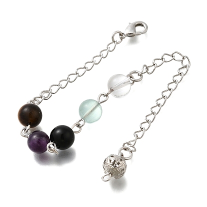 Круглые маятники для биолокации из натурального аметиста, обсидиана, тигрового глаза, кварца и флюорита, с реечным покрытием, фурнитура из латуни и сплавов