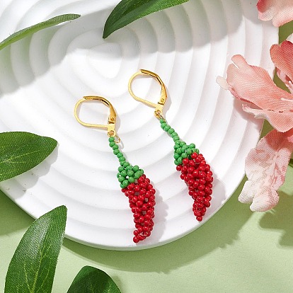 Стеклянные серьги с защелкой, с латунной фурнитурой , перец