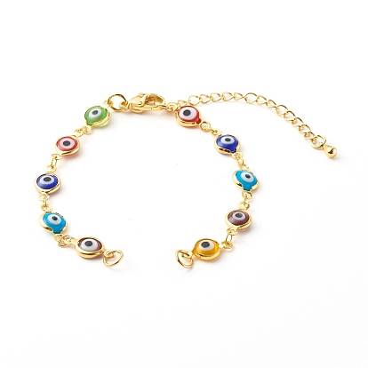 Fabricación de pulsera de cadena de eslabones de murano mal de ojo, cierre de pinza de langosta latón, colorido