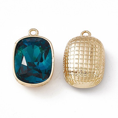 K9 Glass Pendants, Oval Rectangle Charms, Faceted, with Light Gold Tone Brass Findings