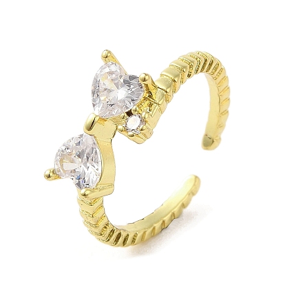 Rack Plating Brass Micro Pave Cubic Zirconia Finger Ring, Cuff Ring, Long-Lasting Plated, Cadmium Free & Lead Free, Bowknot