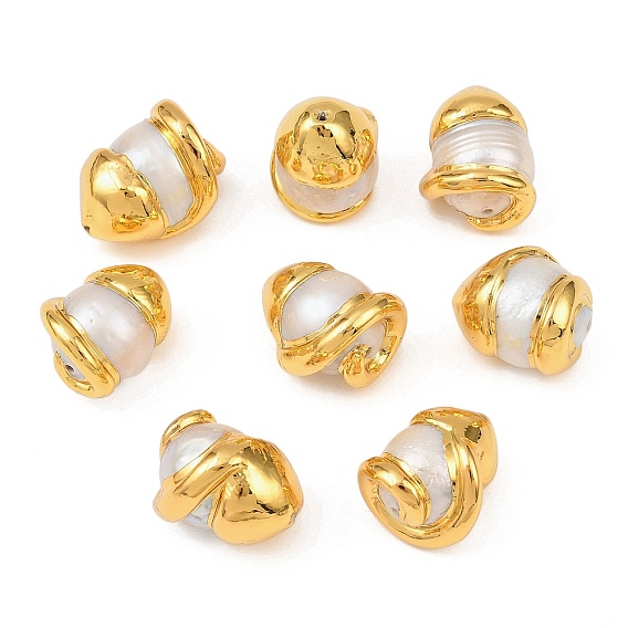 Натуральный жемчуг картофельные шарики, с латунной фурнитурой , цветочный белый