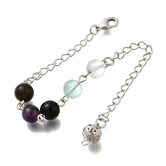 Круглые маятники для биолокации из натурального аметиста, обсидиана, тигрового глаза, кварца и флюорита, с реечным покрытием, фурнитура из латуни и сплавов