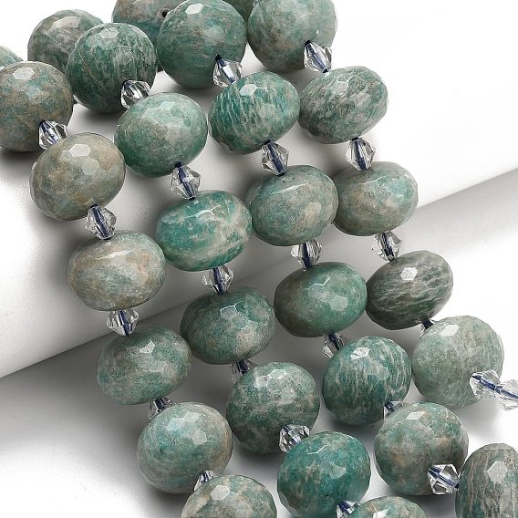 Природных амазонит бисер нитей, рондель, граненые, со стеклянными бусинами