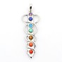 Gemstone Chakras Big Pendants, with Alloy Findings, Platinum