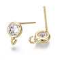 Brass Micro Clear Cubic Zirconia Stud Earring Findings, with Loop, Nickel Free, Flat Round