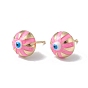 Enamel Half Round with Evil Eye Stud Earrings, Real 18K Gold Plated Brass Jewelry for Women