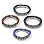 Unisex Stretch Bracelet and Chain Bracelet Jewelry Sets, Stackable Bracelets, with Gemstone Beads, 304 Stainless Steel Wheat Chains and Burlap Bag, Round