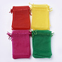 4 Colors Organza Bags, with Ribbons, Rectangle