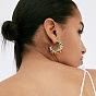 Colorful Beaded C-shaped Earrings with Hand-woven Wrapping and Retro Charm