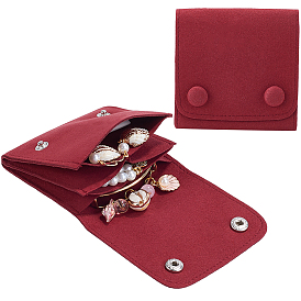2Pcs Microfiber Cloth Jewelry Storage Bags with Brass Button, for Earring, Rings, Necklaces, Square