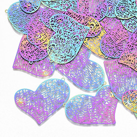 Ion Plating(IP) 201 Stainless Steel Filigree Pendants, Etched Metal Embellishments, Heart