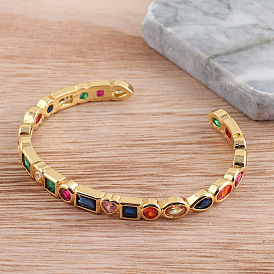 Colorful Geometric Rainbow Zircon Bracelet for Summer, Classic Western Style