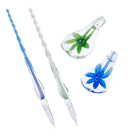 CRASPIRE 2 Colors Glass Writing Dip Pen and 2 Colors Teardrop Glass Writing Dip Pen Holder Set