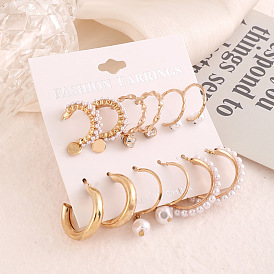 Golden Pearl Earrings Set - Elegant, Versatile, Luxurious Round Studs.