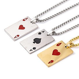 Playcard 201 Stainless Steel Pendant Necklaces, with Enamel, Box Chains