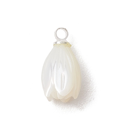 Подвески из натуральных ракушек trochus, Подвески в виде цветов с латунными креплениями, белые