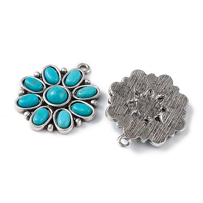 Synthetic Turquoise Pendants, with Alloy Findings, Flower Charms