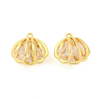 Brass Pave Cubic Zirconia Pendants, Shell Shape, Clear