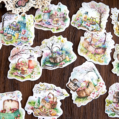 30Pcs Picnic Theme Paper Self-Adhesive Stickers, for DIY Photo Album Diary Scrapbook Decoration