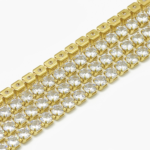 Brass Cubic Zirconia Chains, Cubic Zirconia Cup Chain, Lead Free & Nickel Free