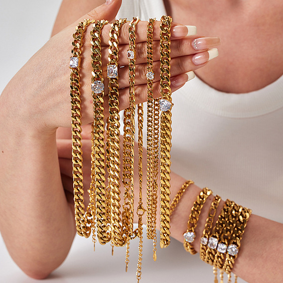 Ожерелья с подвесками из нержавеющей стали с прозрачным кубическим цирконием, настоящие позолоченные украшения 18k для женщин