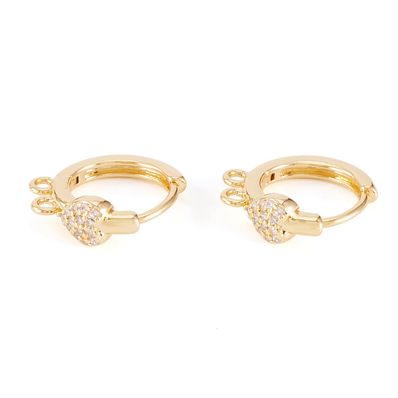 2шт. латунная микрофибра с кубическим цирконием фурнитура для сережек-колец, без свинца, без никеля и без кадмия, кольцо с сердцем