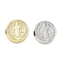 Brass Beads, Flat Round with Saint Benedict Medal, Cadmium Free & Lead Free, Rack Plating, Long-Lasting Plated