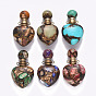 Heart Assembled Natural & Synthetic Mixed Gemstone Openable Perfume Bottle Pendants, with Brass Findings, Dyed