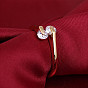 Real 18K Gold Plated Brass Cubic Zirconia Cuff Rings, Open Rings