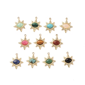 Gemstone Pendants, with Ion Plating(IP) Real 18K Gold Plated 304 Stainless Steel Micro Pave Cubic Zirconia Findings, Star Charm