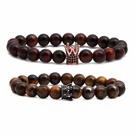 Tiger Eye Crown Couple Bracelet DIY Kit with Beads - 15 Words or Less