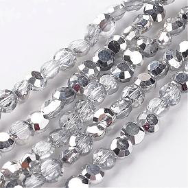 Electroplate Glass Bead Strands, Half Plated, Flat Round, Faceted
