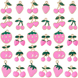 40шт 10 стили подвески из цинкового сплава, с эмалью, клубнично-вишневый шарм, золотой свет