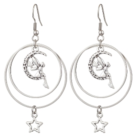 Alloy Moon Dangle Earrings, with 304 Stainless Steel Earring Hooks