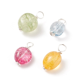 Charmes quartz naturel, torsadé avec du fil de cuivre argenté, teints et chauffée, Rond et ovale