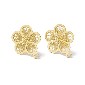 304 découverte de boucles d'oreilles en acier inoxydable, fleur de prunier creuse, avec boucle horizontale